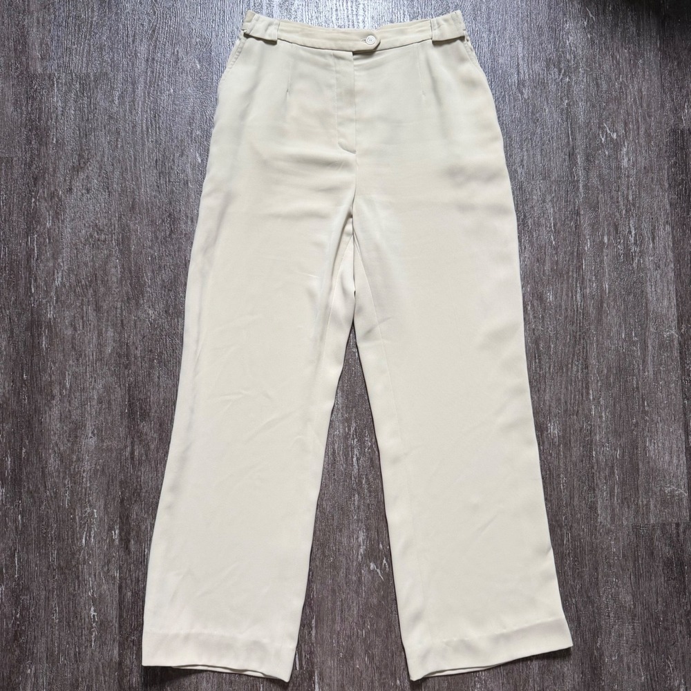 Marisa Minicucci Trousers Women 12 Cream High Rise Wide Leg Made in Canada Pants